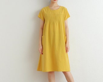 Summer Cotton Dress Shirt Casual Loose Dress Tunics Short Sleeves Robes Knee Dresses Customized Dress Plus Size Clothing Linen