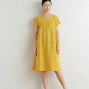 Summer Cotton Dress Shirt Casual Loose Dress Tunics Short Sleeves Robes Knee Dresses Customized Dress Plus Size Clothing Linen image 1