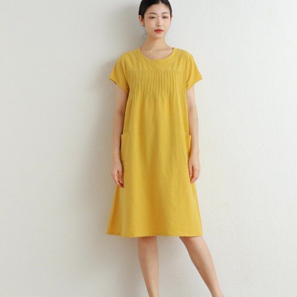 Summer Cotton Dress Shirt Casual Loose Dress Tunics Short Sleeves Robes Knee Dresses Customized Dress Plus Size Clothing Linen