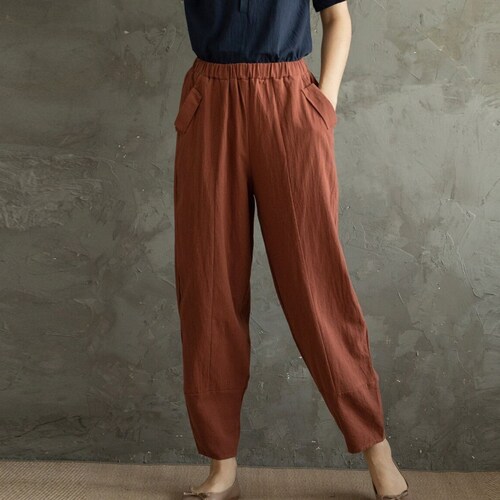 Women Elastic Waist Cotton Pants Soft Casual Loose Large Size Boho Trousers Wide Leg Pant Customized Plus Size Pants Linen