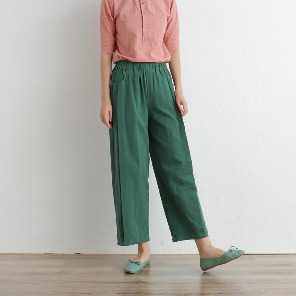 Summer Women Elastic Waist Cotton Pants Soft Casual Loose Boho Trousers Wide Leg Pant Customized Plus Size Pants Linen Spring Pant