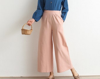 Summer Elastic Waist Cotton Pants Soft Casual Loose Trousers Wide Leg Pant Customized Plus Size Pants Linen Spring Pant