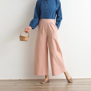 Summer Elastic Waist Cotton Pants Soft Casual Loose Trousers Wide Leg Pant Customized Plus Size Pants Linen Spring Pant image 1