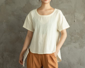 Summer Cotton Tops Women's Shirt Short Sleeves Blouse Irregular Casual Loose Kimono Customized Shirt Top Plus Size Clothes Linen