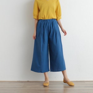 Summer Cropped Pant Elastic Waist Pant Cotton Pants Soft Casual Loose Trousers Wide Leg Skirt Pant Customized Plus Size Pants Linen Pant image 1