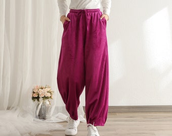 Corduroy Pant Elastic waist pants Soft Velvet pants for women Loose long pants wide Leg trousers plus size pants Spring Winter Fall Pant