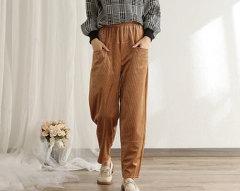 Corduroy Pant Elastic waist pants Soft Velvet pants for women Loose long pants wide leg trousers plus size pants Spring Winter Fall Pant