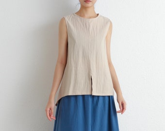 Summer Cotton Tops Shirt Sleevesless Blouse Irregular Casual Loose Kimono Customized Shirt Top Plus Size Clothes Linen Tops