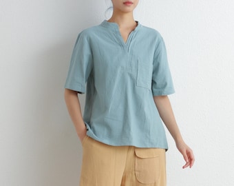 Women's Summer Cotton Tops Short Sleeves Blouse Irregular Shirt Casual Loose Kimono Customized Shirt Top Plus Size Clothes Linen Blouse