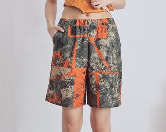 Printed Shorts Summer Elastic Waist Cotton Shorts Pants Soft Casual Loose Trousers Wide Leg Skirt Pant Customized Plus Size Pants Linen Pant