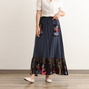 Faldas estampadas de algodón de verano, falda plisada con cintura elástica, faldas largas holgadas informales acampanadas, falda personalizada de talla grande, lino bohemio