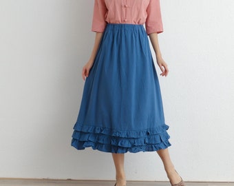 Summer Cotton Skirt Casual Loose Skirts A-line Pleated Elastic Waist Skirt Flared Midi Skirts Customized Plus Size Skirt Boho Linen Skirt