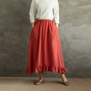 Summer Cotton Skirts A-line Pleated High-Low Hem Elastic Waist Skirt Flared Casual Loose Maxi Skirts Customized Plus Size Skirt Boho Linen