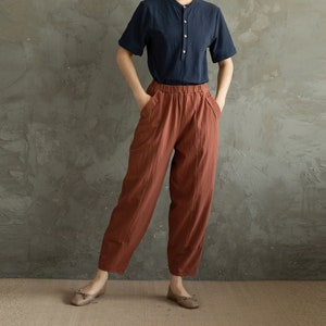Summer Women Elastic Waist Cotton Pants Soft Casual Loose Boho Trousers Wide Leg Pant Customized Plus Size Pants Linen Spring Pant image 2