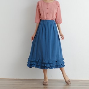 Summer Cotton Skirt Casual Loose Skirts A-line Pleated Elastic Waist Skirt Flared Midi Skirts Customized Plus Size Skirt Boho Linen Skirt