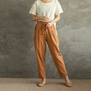 Summer Women Elastic Waist Cotton Pants Soft Casual Loose Boho Trousers Wide Leg Pant Customized Plus Size Pants Linen Spring Pant image 1