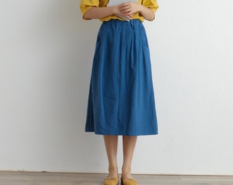 Summer Cotton Skirt Casual Loose Skirts A-line Pleated Elastic Waist Skirt Flared Midi Skirts Customized Plus Size Skirt Boho Linen Skirt
