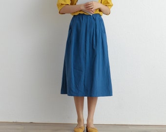 Jupe d'été en coton, jupes amples décontractées, jupe trapèze plissée à taille élastique, jupes midi évasées, jupe grande taille personnalisée, jupe bohème en lin