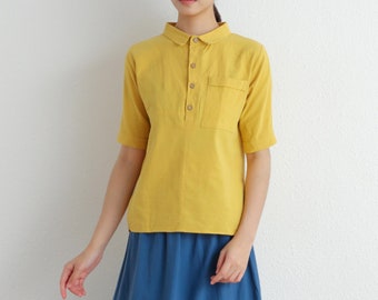 Chemise d'été pour femme, hauts en coton doux, chemisier à manches mi-longues, kimono décontracté ample, haut sur mesure, fait main, vêtements de grande taille, chemisier en lin