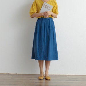 Summer Cotton Skirt Casual Loose Skirts A-line Pleated Elastic Waist Skirt Flared Midi Skirts Customized Plus Size Skirt Boho Linen Skirt