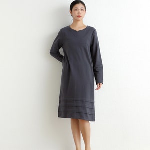 New Spring Cotton Dress Soft Casual Loose Dress Tunics Long Sleeves Robes Knee Dresses Customized Dress Plus Size Clothing Linen image 1