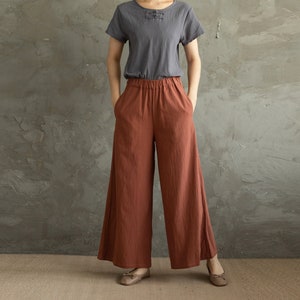 Summer Women Elastic Waist Cotton Pants Soft Casual Loose Boho Trousers Wide Leg Pant Customized Plus Size Pants Linen Spring Pant image 1