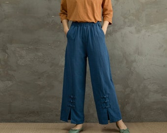 Summer Pant Women Elastic Waist Cotton Pants Soft Casual Loose Boho Trousers Wide Leg Pant Customized Plus Size Pants Linen Spring Pant