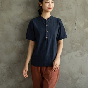 Women's Summer Cotton Tops Short Sleeves Blouse Casual Loose Kimono Customized Shirt Top Hand Made Plus Size Clothes Linen