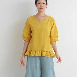 Women&#39;s Summer Cotton Tops Half Sleeves Blouse Casual Loose Kimono Customized Shirt Top Hand Made Plus Size Clothes Linen