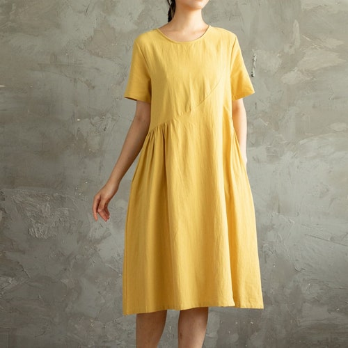 Summer Cotton Dress Casual Loose Dress Tunics Short Sleeves - Etsy