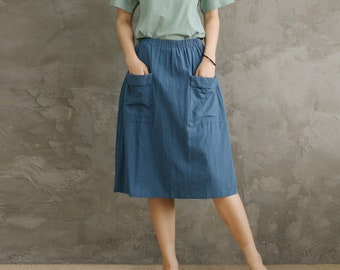 Summer Cotton Skirts A-line Pleated Elastic Waist Skirt Flared Mini Skirts Customized Plus Size Skirt Boho Linen Skirt