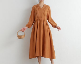 Winter Heavier Fabric Dress Fall Dress Warm Dress Thicker Cotton Dress Long Sleeves Robes Outwear Dress XS-6XL (HandMade Custom Plus Size)