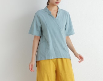 Summer Cotton Tops Women's Shirt Short Sleeves Blouse Irregular Casual Loose Kimono Customized Shirt Top Plus Size Clothes Linen