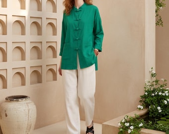 Women's 100% Linen Set Organic Linen Set Customizable, Plus-Size Comfortable Loungewear & Travel Set Tops and Pants Long Sleeves Linen Set