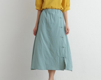 Jupe d'été en coton, jupes amples décontractées, jupe trapèze plissée à taille élastique, jupes midi évasées, jupe grande taille personnalisée, lin bohème