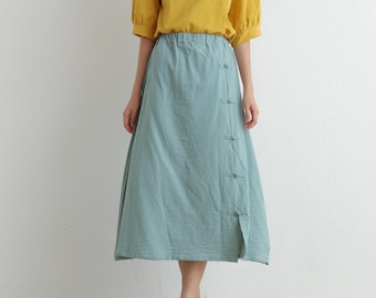 Summer Cotton Skirt Casual Loose Skirts A-line Pleated Elastic Waist Skirt Flared Midi Skirts Customized Plus Size Skirt Boho Linen
