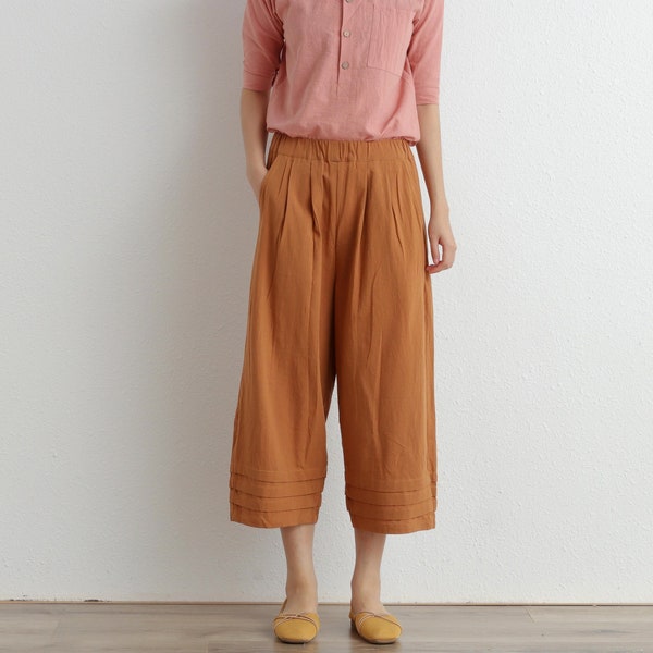 Summer Pant Elastic Waist Cotton Pants Soft Casual Loose Cropped Pant Midi Trousers Wide Leg Pant Customized Plus Size Pants Linen Pant