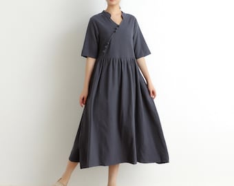 Women Cotton Dress Soft Casual Loose Robes Half Sleeves Shift Dress Boho Maxi Dresses Customized Dress Plus Size Clothing Linen