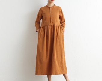 Summer Cotton Dress Shirt Casual Loose Dress Tunics 3/4 Sleeves Robes Maxi Dresses Customized Dress Plus Size Clothing Linen dress