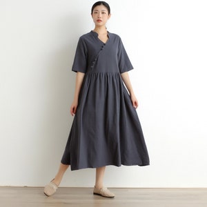 Women Cotton Dress Soft Casual Loose Robes Half Sleeves Shift Dress Boho Maxi Dresses Customized Dress Plus Size Clothing Linen