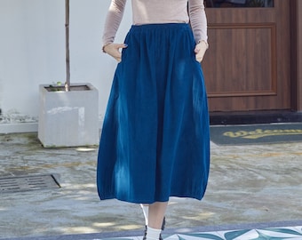 Cotton Corduroy Skirt Elastic Waist Skirts Womens Soft Warm Skirts baggy Skirts Casual Looae Skirt Fall Winter Skirt Retro Wide Long Skirt