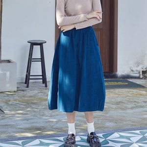 Style Chocolate Elastic Waist Button Corduroy Skirts Fall