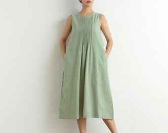 Summer Cotton Dress Casual Loose Tunics Sundress Sleeveless Shirt Robes Midi Dresses Customized Dress Plus Size Clothes Linen