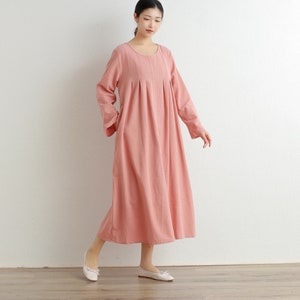 Women Cotton Dress Shirt Casual Loose Robes Long Sleeves Shift Dress Boho Maxi Dresses Customized Dress Plus Size Clothing Linen