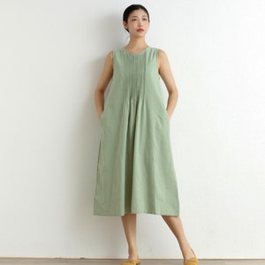 Summer Cotton Dress Casual Loose Tunics Sundress Sleeveless Shirt Robes Midi Dresses Customized Dress Plus Size Clothes Linen