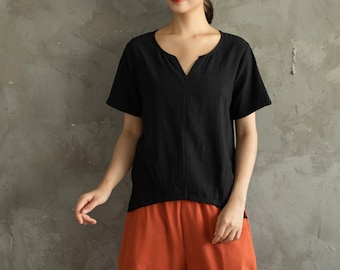 Summer Cotton Tops Women's Shirt Short Sleeves Blouse Irregular Casual Loose Kimono Customized Shirt Top Plus Size Clothes Linen