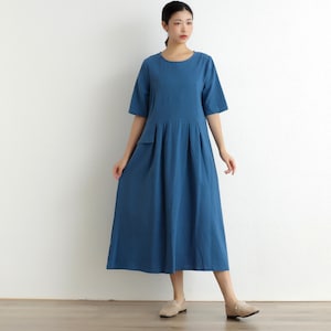 Summer Cotton Dress Casual Loose Dress Tunics Short Sleeves Robes Midi Dresses Customized Dress Plus Size Clothing Linen