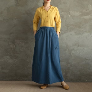 Summer Cotton Skirts A-line Pleated Elastic Waist Skirt Flared Casual Loose Maxi Skirts Customized Plus Size Skirt Boho Linen