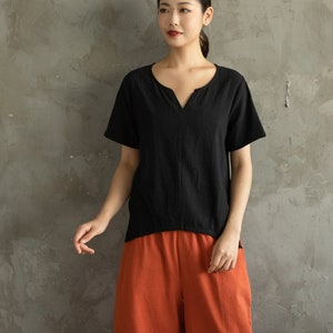 Summer Cotton Tops Women's Shirt Short Sleeves Blouse Irregular Casual Loose Kimono Customized Shirt Top Plus Size Clothes Linen image 1