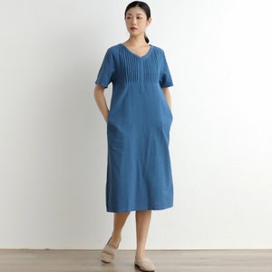 Summer Soft Cotton Dress Casual Loose Dress A-line Short Sleeves Dress Blouse Knee Dresses Customized Dress Plus Size Clothes Linen Dress